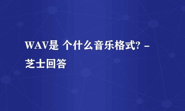 WAV是 个什么音乐格式? - 芝士回答