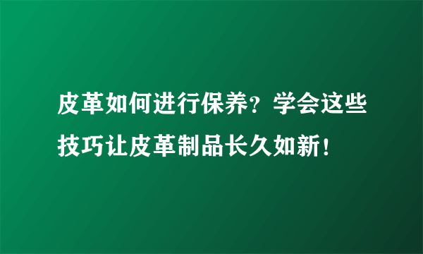 皮革如何进行保养？学会这些技巧让皮革制品长久如新！