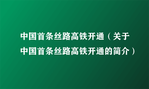 中国首条丝路高铁开通（关于中国首条丝路高铁开通的简介）