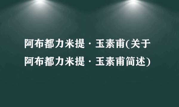 阿布都力米提·玉素甫(关于阿布都力米提·玉素甫简述)