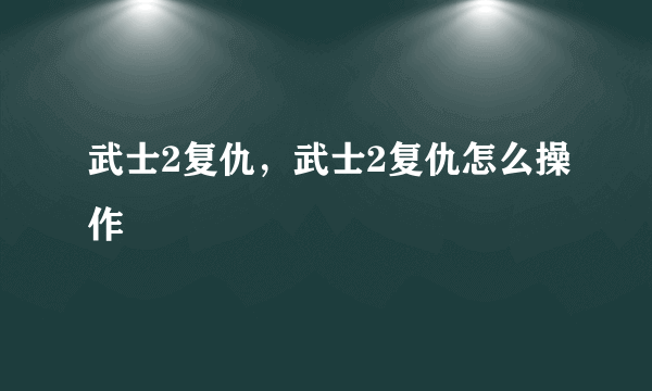 武士2复仇，武士2复仇怎么操作