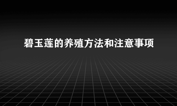 碧玉莲的养殖方法和注意事项