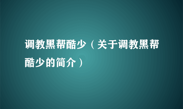 调教黑帮酷少（关于调教黑帮酷少的简介）