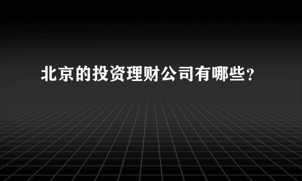 北京的投资理财公司有哪些？