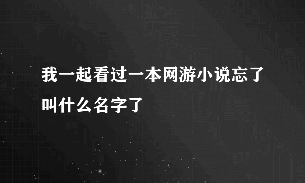 我一起看过一本网游小说忘了叫什么名字了