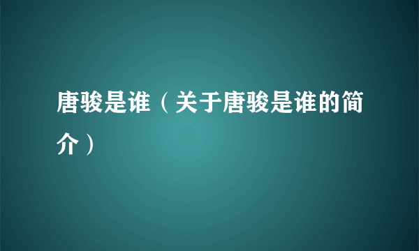 唐骏是谁（关于唐骏是谁的简介）