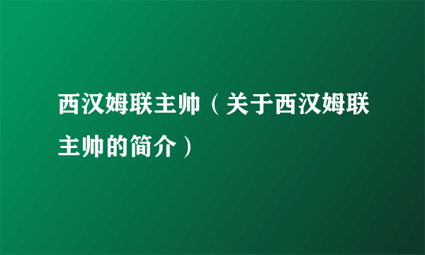 西汉姆联主帅（关于西汉姆联主帅的简介）