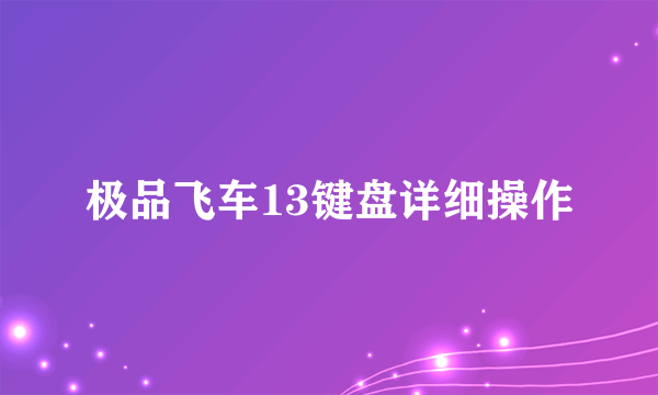 极品飞车13键盘详细操作