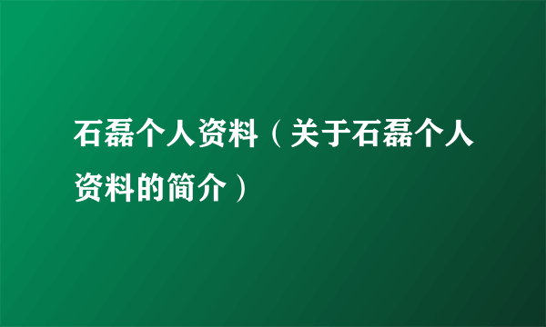 石磊个人资料（关于石磊个人资料的简介）