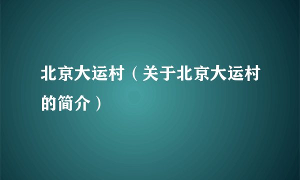 北京大运村（关于北京大运村的简介）