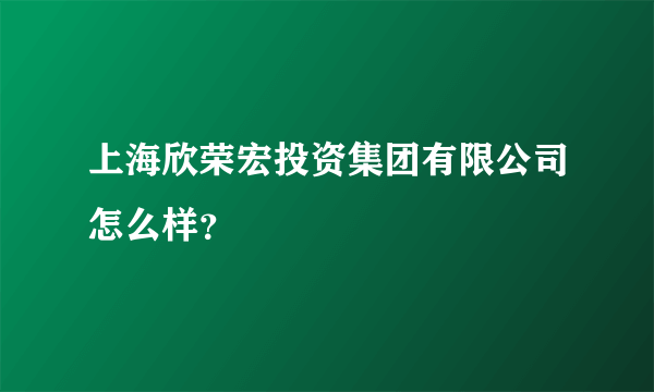 上海欣荣宏投资集团有限公司怎么样？