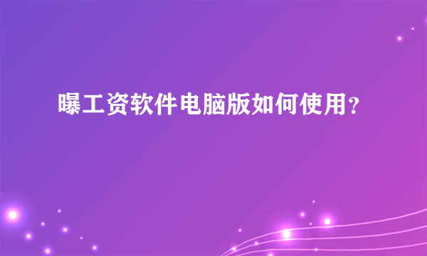 曝工资软件电脑版如何使用？