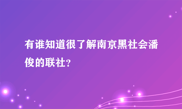 有谁知道很了解南京黑社会潘俊的联社？