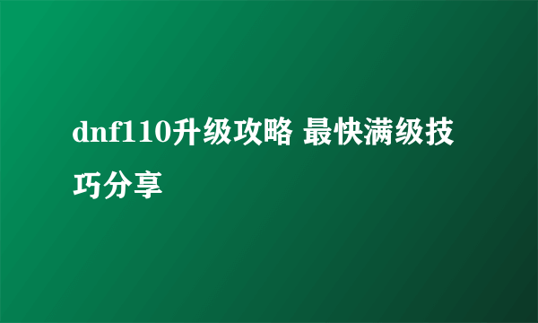 dnf110升级攻略 最快满级技巧分享