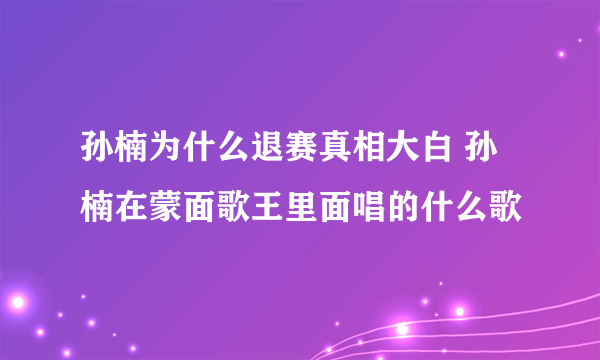 孙楠为什么退赛真相大白 孙楠在蒙面歌王里面唱的什么歌