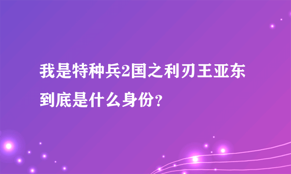 我是特种兵2国之利刃王亚东到底是什么身份？