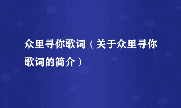 众里寻你歌词（关于众里寻你歌词的简介）