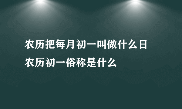 农历把每月初一叫做什么日 农历初一俗称是什么