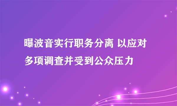 曝波音实行职务分离 以应对多项调查并受到公众压力