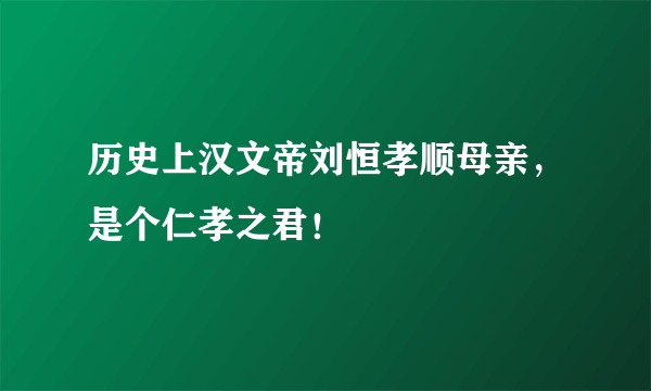 历史上汉文帝刘恒孝顺母亲，是个仁孝之君！