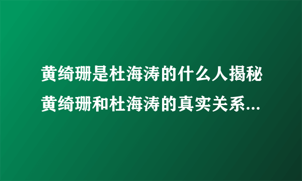 黄绮珊是杜海涛的什么人揭秘黄绮珊和杜海涛的真实关系-飞外网