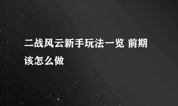 二战风云新手玩法一览 前期该怎么做