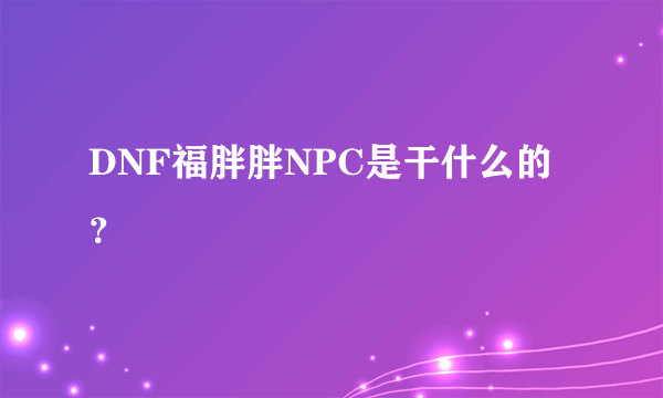 DNF福胖胖NPC是干什么的？