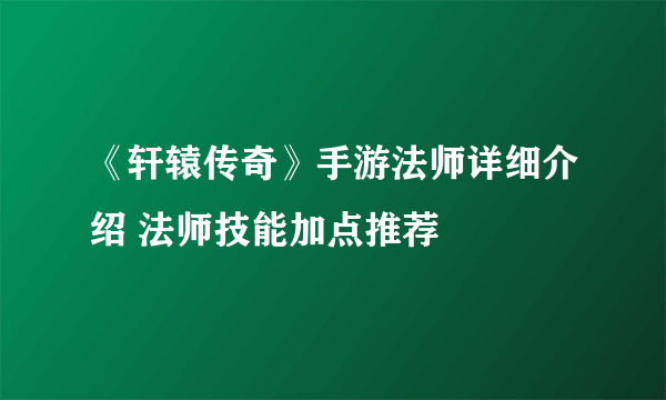 《轩辕传奇》手游法师详细介绍 法师技能加点推荐