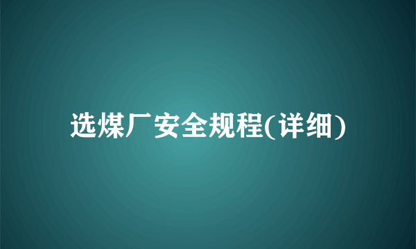 选煤厂安全规程(详细)