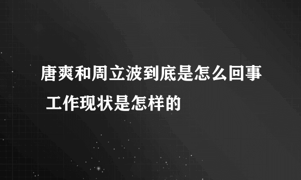 唐爽和周立波到底是怎么回事 工作现状是怎样的