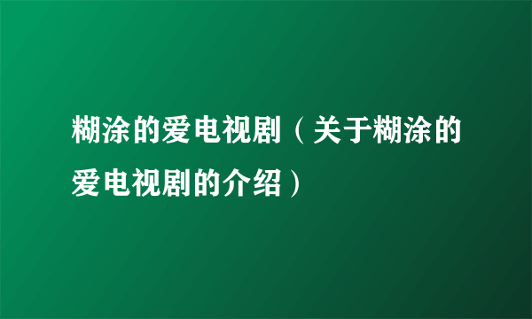 糊涂的爱电视剧（关于糊涂的爱电视剧的介绍）