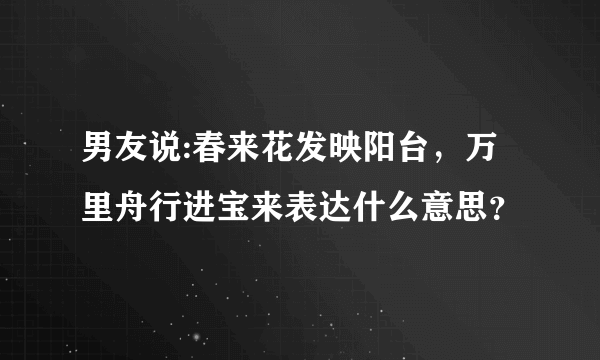 男友说:春来花发映阳台，万里舟行进宝来表达什么意思？