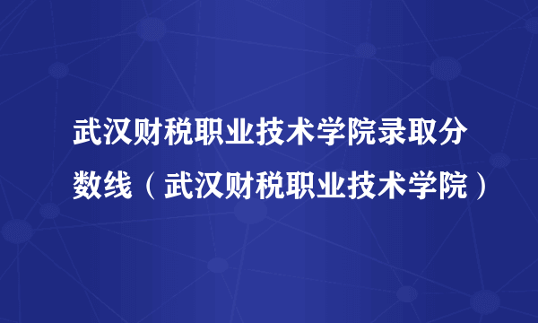 武汉财税职业技术学院录取分数线（武汉财税职业技术学院）