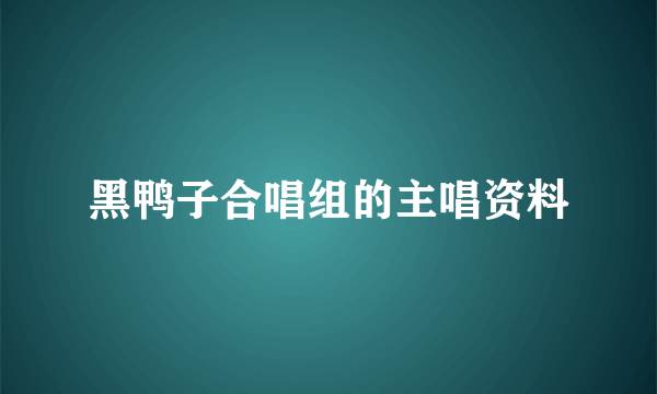 黑鸭子合唱组的主唱资料