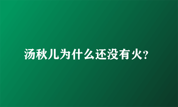 汤秋儿为什么还没有火？