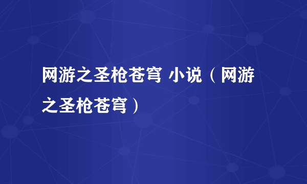 网游之圣枪苍穹 小说（网游之圣枪苍穹）