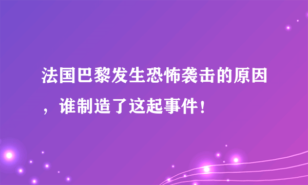 法国巴黎发生恐怖袭击的原因，谁制造了这起事件！