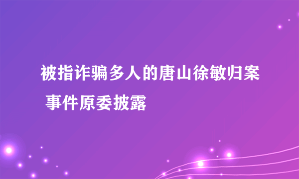 被指诈骗多人的唐山徐敏归案 事件原委披露