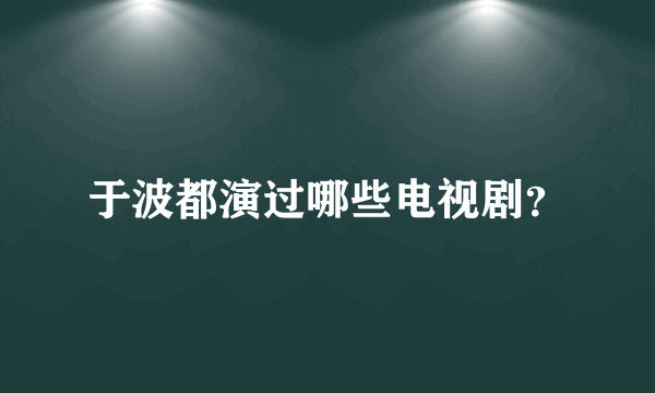 于波都演过哪些电视剧？