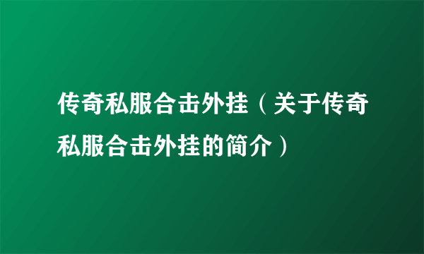 传奇私服合击外挂（关于传奇私服合击外挂的简介）