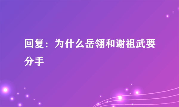 回复：为什么岳翎和谢祖武要分手