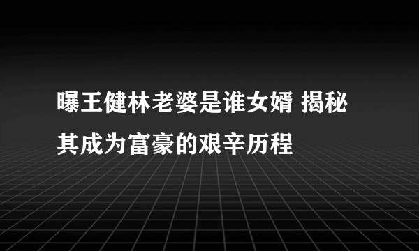 曝王健林老婆是谁女婿 揭秘其成为富豪的艰辛历程