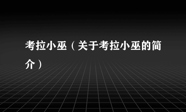 考拉小巫（关于考拉小巫的简介）