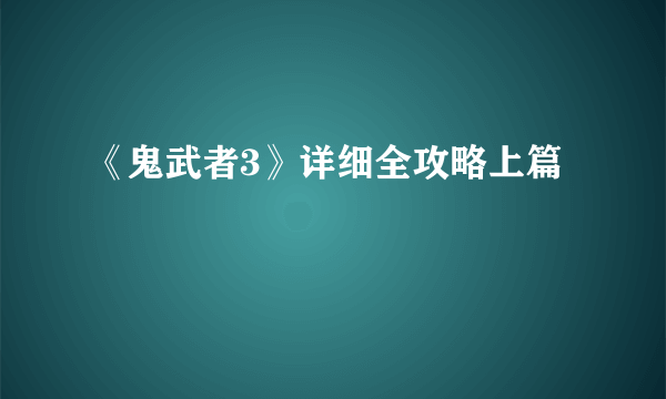 《鬼武者3》详细全攻略上篇