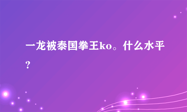 一龙被泰国拳王ko。什么水平？