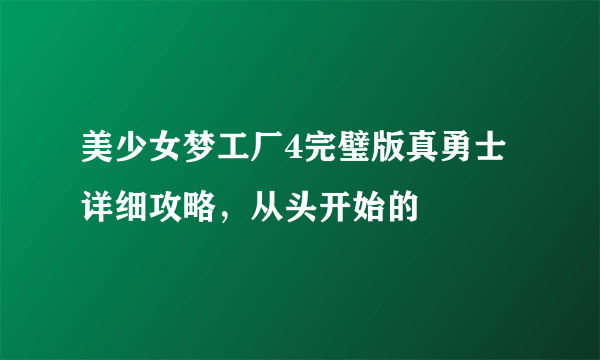 美少女梦工厂4完璧版真勇士详细攻略，从头开始的