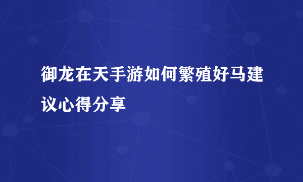 御龙在天手游如何繁殖好马建议心得分享