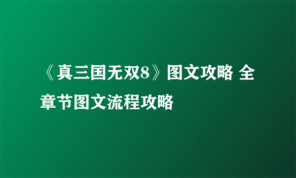 《真三国无双8》图文攻略 全章节图文流程攻略