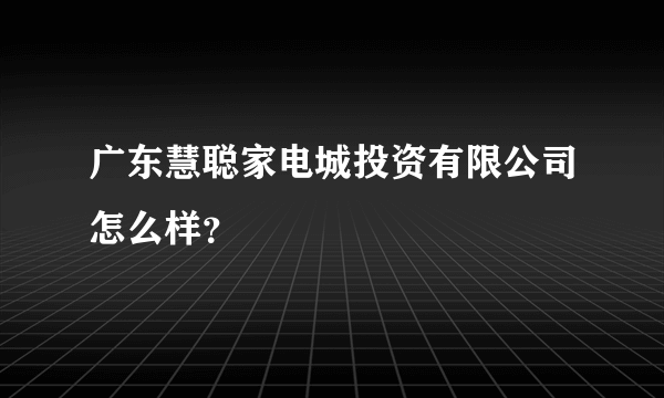 广东慧聪家电城投资有限公司怎么样？