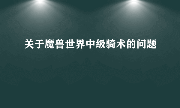 关于魔兽世界中级骑术的问题